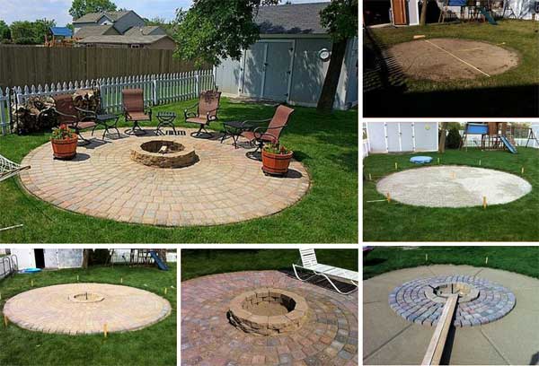 Build a patio with concrete block fire pit