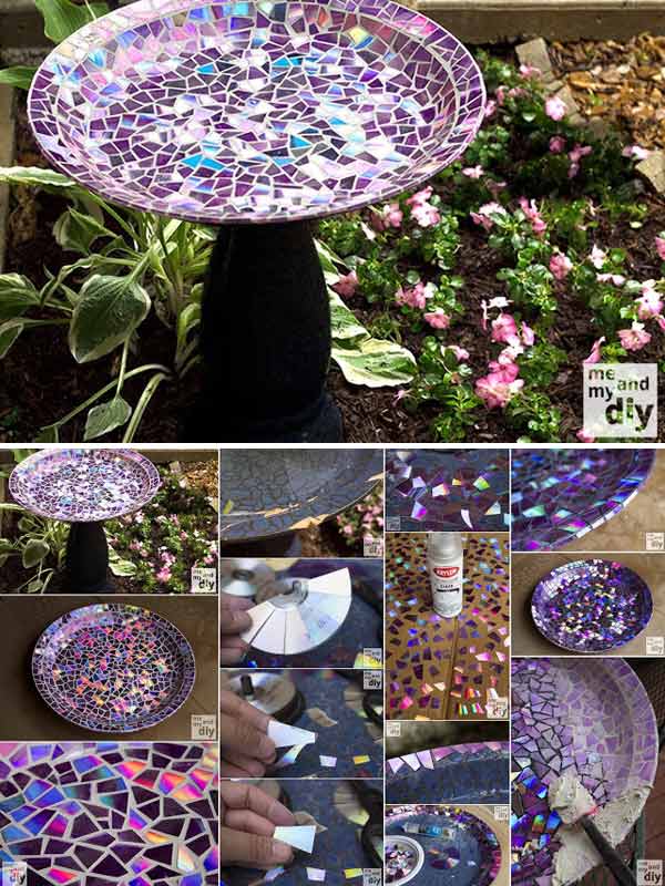 DIY-Mosaic-Tile-Birdbath-Recycled-DVDs