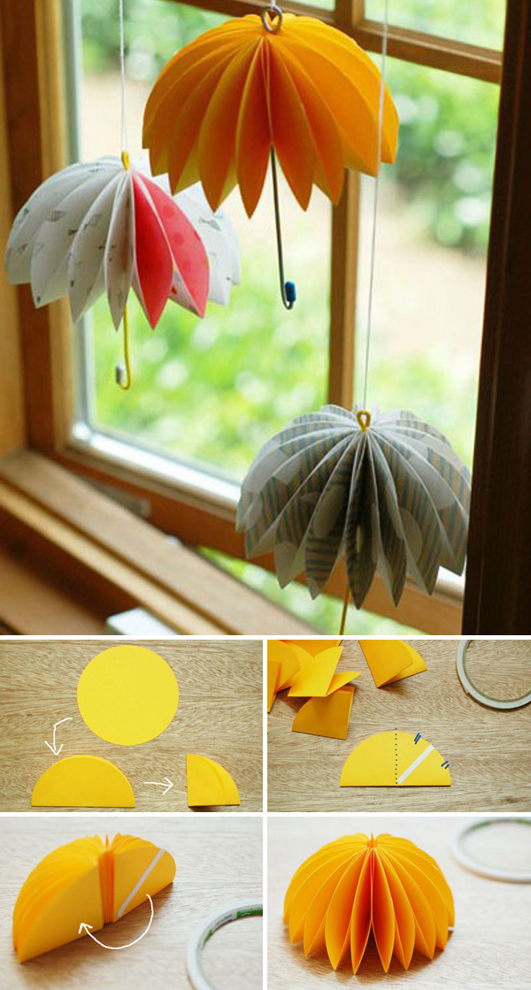 Transform paper circles to hanging umbrellas