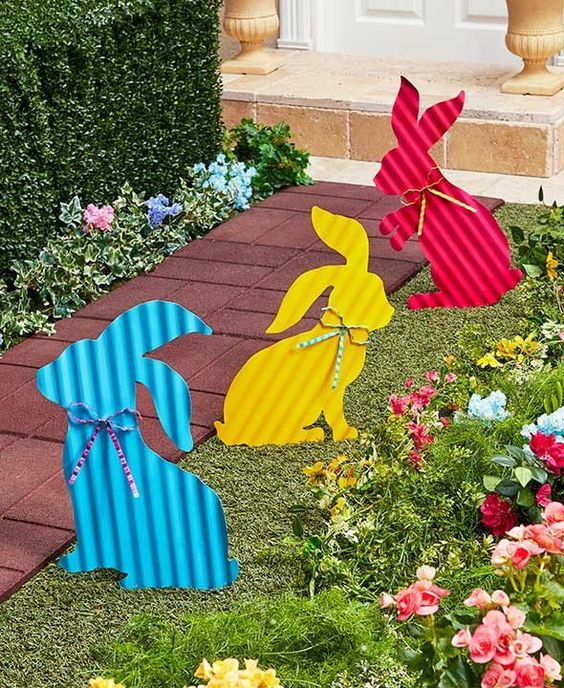 Colorful Bunny Yard Stake