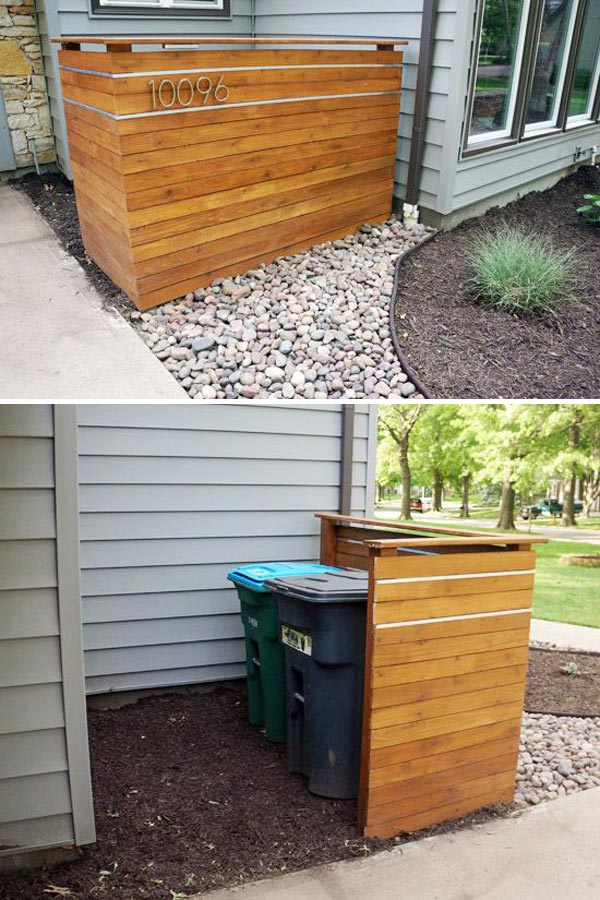 Make Cedar Plank Screen Wall to Hide the Garbage Bin