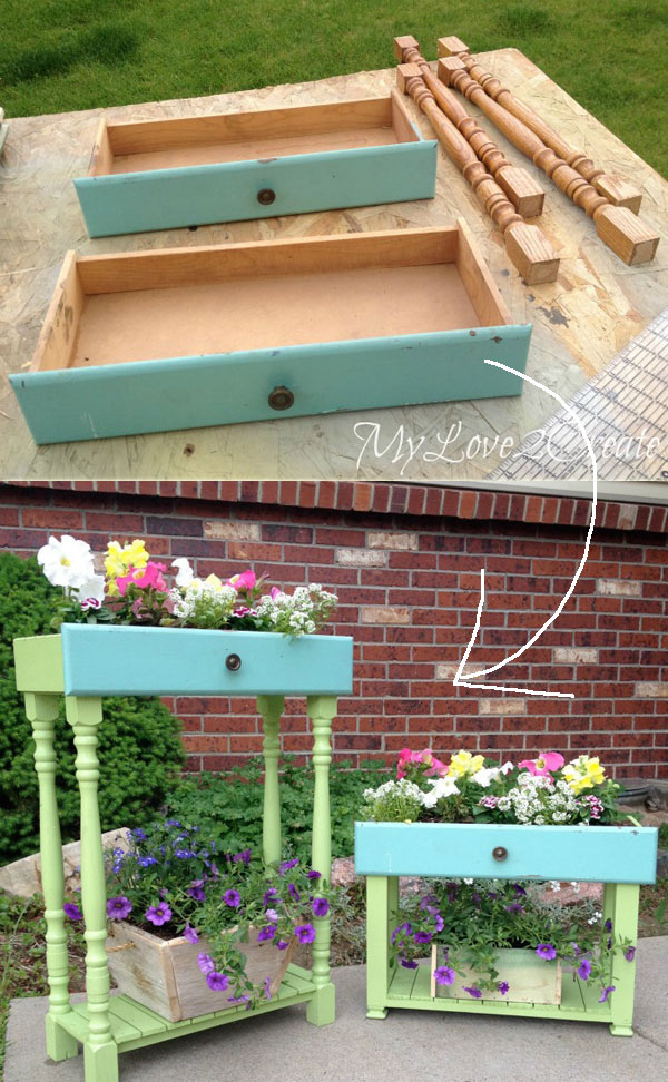 repurposed drawers into planters