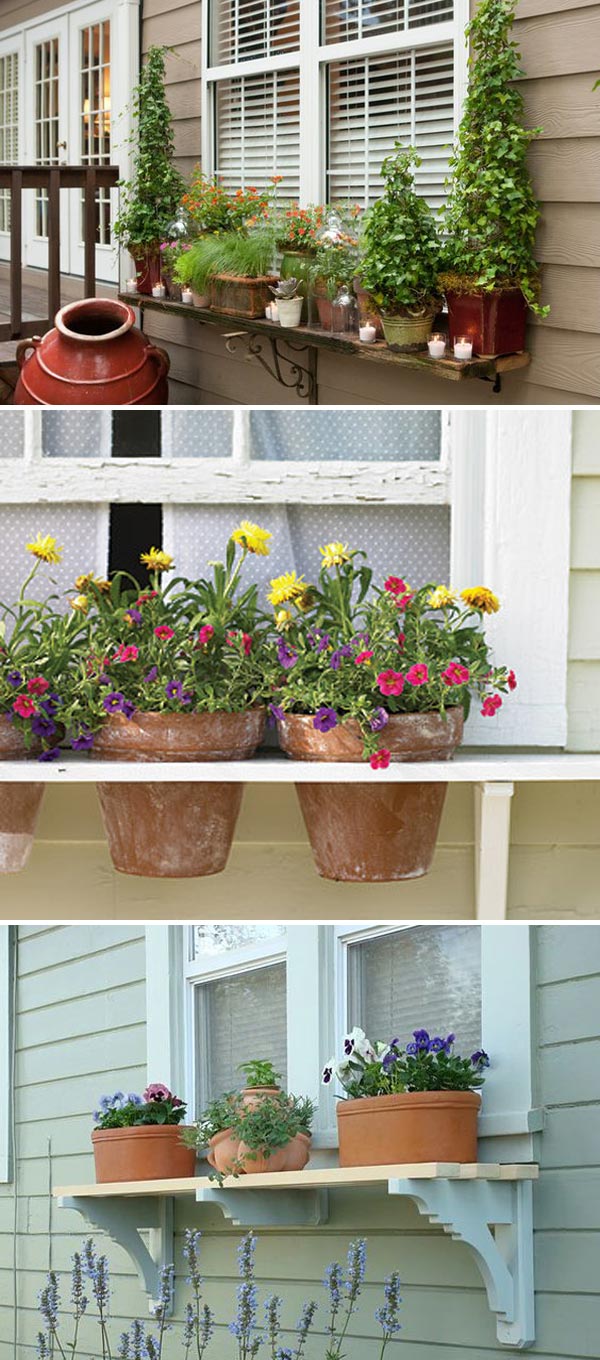 wooden shelf to the underneath of windows