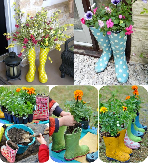 rain boots into adorable twin planters