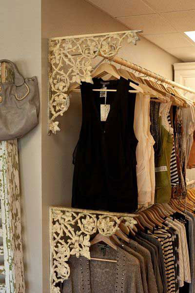 Decorate your closet rods with iron shelf brackets