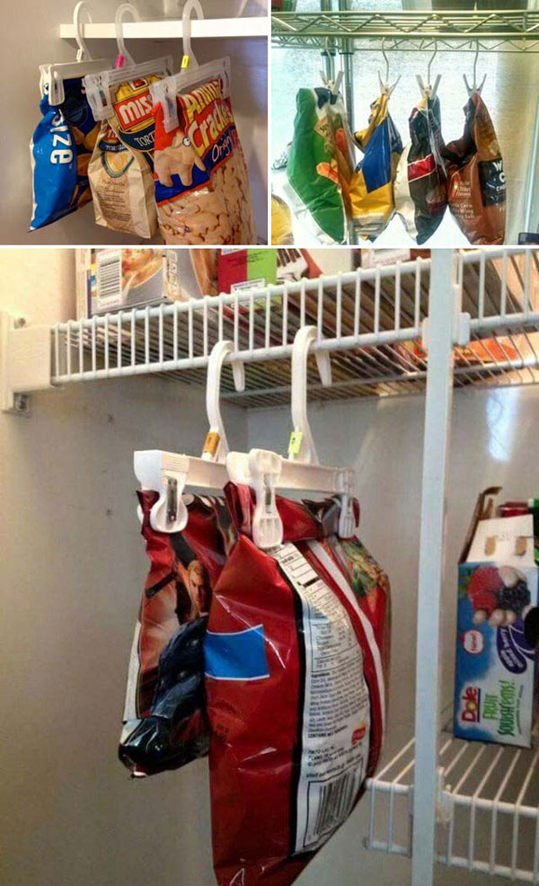 Hanging Chip Bags Use Clothes Hangers