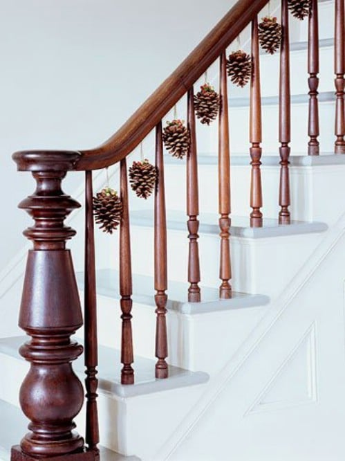 Decorate Handrails by Hanging these Lovely Pinecone Ribbon Decorations